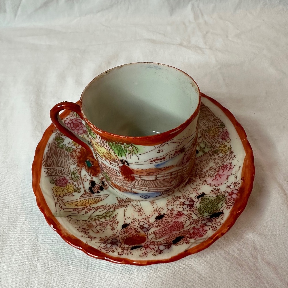 Vintage Antique Japanese Geisha Ware red porcelain demitasse cup …